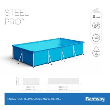 Bestway 56403 BW Каркасный бассейн Steel Pro 259х170х61см, 2300л Bestway 56403 BW Каркасный бассейн Steel Pro 259х170х61см, 2300л